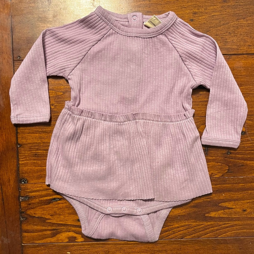 NEW Spearmint Love Organic Cotton Purple Ribbed Skirted Bodysuit Sz 3-6m